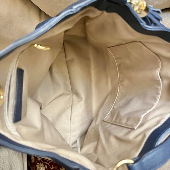 Talbots Shoulder Bag  Navy Leather and Suede With Gold Detail & Leather Tassel - Picture 6 of 9